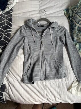 The North Face Heather Gray Striped Full-Zip Hoodie